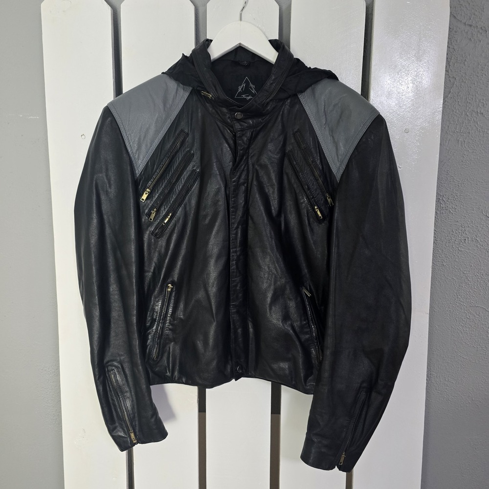 Triangles Leather Moto Biker Jacket VTG Black Size 42 Men's SM Women's M 80s
